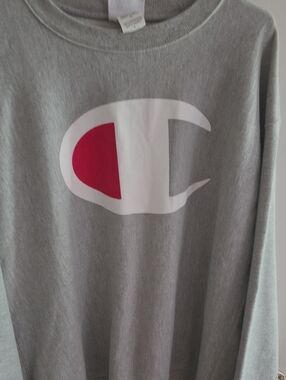 Champion Grey Sweatshirt with White and Red Logo